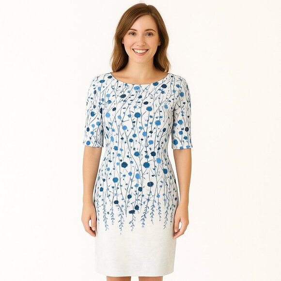 Boden Women White Floral 3/4 Sleeve Fit and Flare Midi Dress Size 10 Romantic - Picture 1 of 15